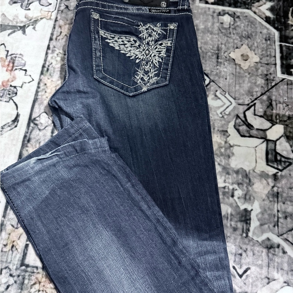 Miss Me Women's Blue Jeans with Embroidered Pocket